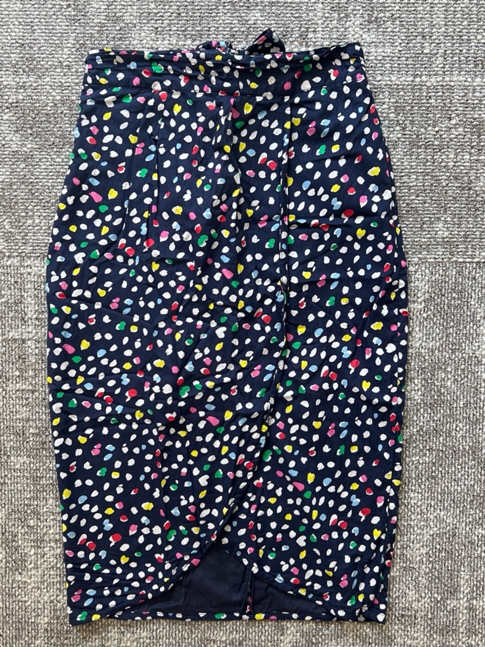 J. Crew Navy Pencil Skirt with Multicolor Dot Print